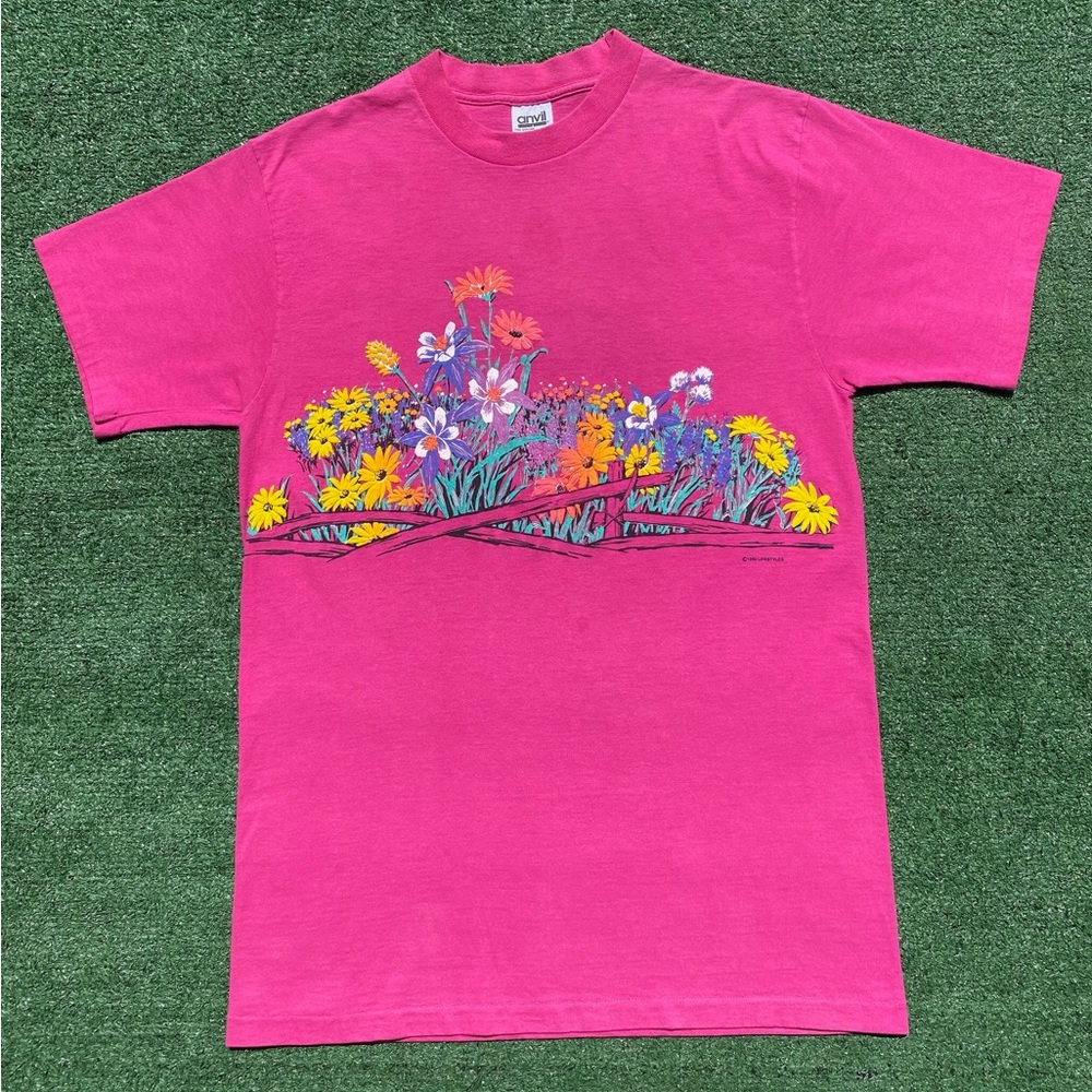 VTG 90's Wildflowers Puff Print Double Sided Single Stitch T-Shirt Womens Medium
